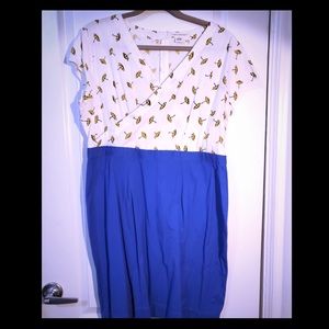 Mata Traders blue & white dress w/yellow umbrellas